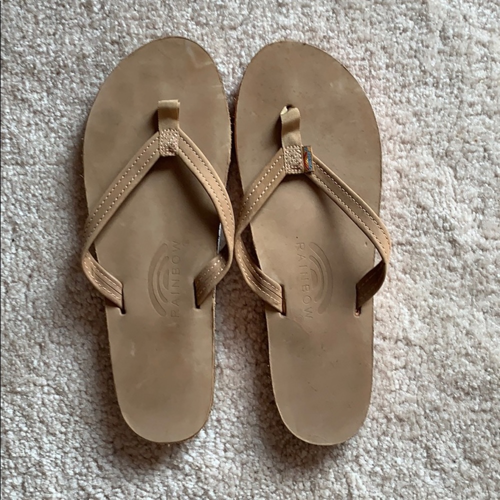 Brand new leather rainbow flip flops